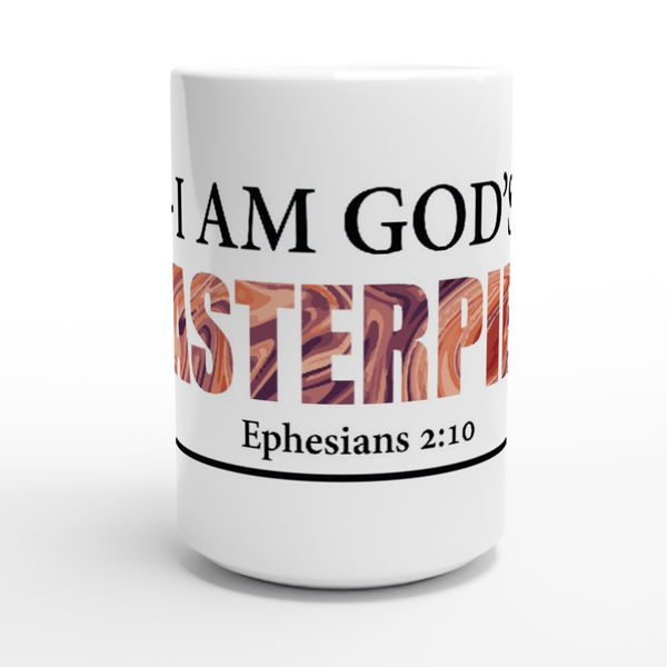 I am God’s Masterpiece - Bold Swirl - White 15oz Ceramic Mug